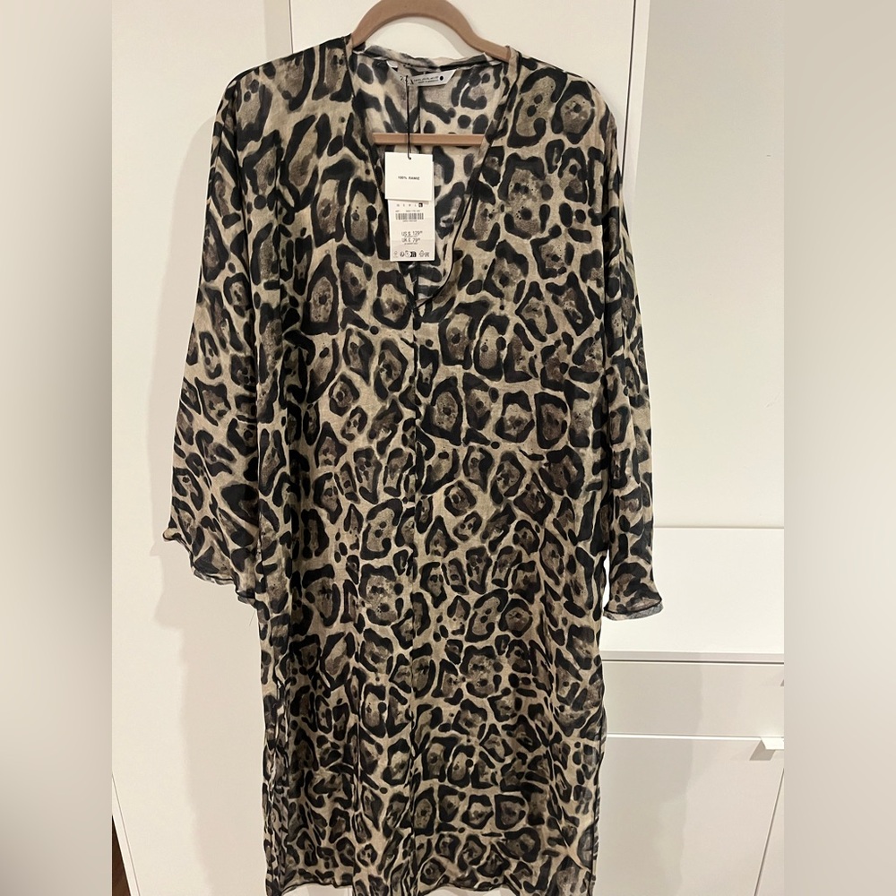 NWT Zara Sheer Leopard Print Tunic Top, XL